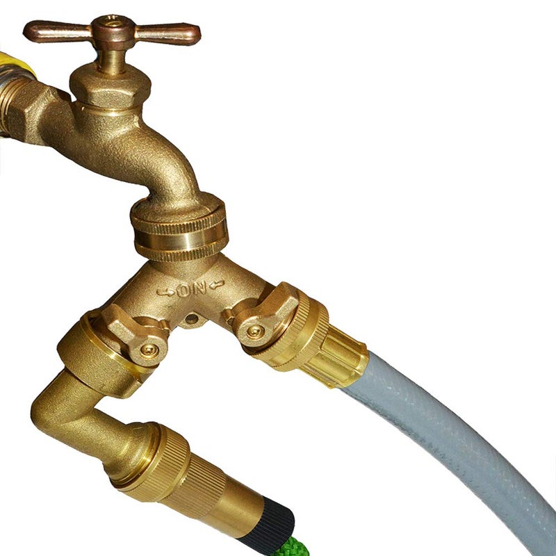 HQMPC Brass Garden Hose Y Valve Hose Splitter Water Garden Hose Adapter 2 Way 3/4"" GHT Thread - Image 4